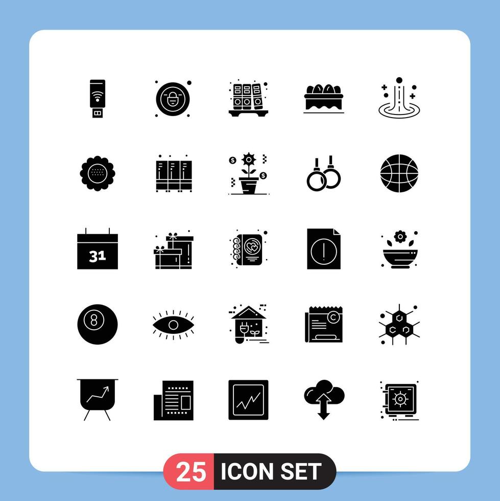 25 Universal Solid Glyph Signs Symbols of flora spa files ripple egg Editable Vector Design Elements