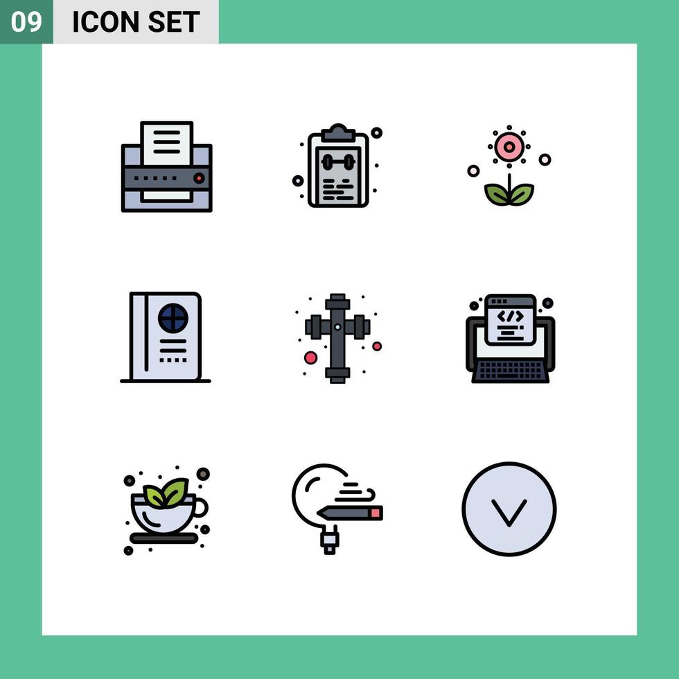 9 User Interface Filledline Flat Color Pack of modern Signs and Symbols of christian vacation flora travel spring Editable Vector Design Elements