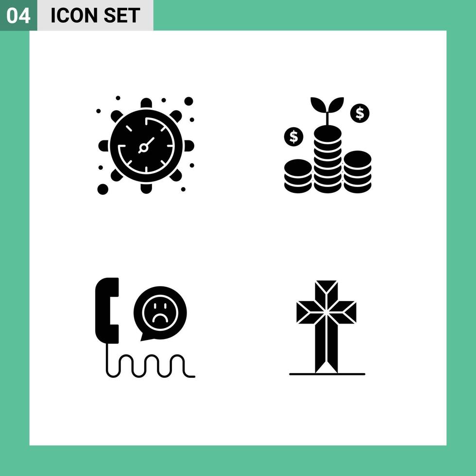 Set of 4 Modern UI Icons Symbols Signs for gear help watch money rating Editable Vector Design Elements