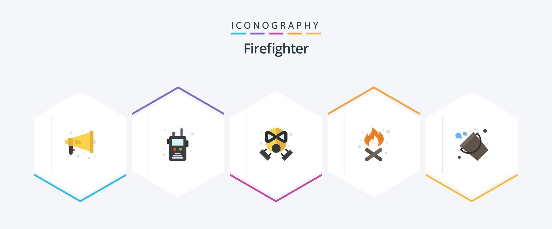 Firefighter 25 Flat icon pack including firefighter. bucket. fire. fire place. camping vector