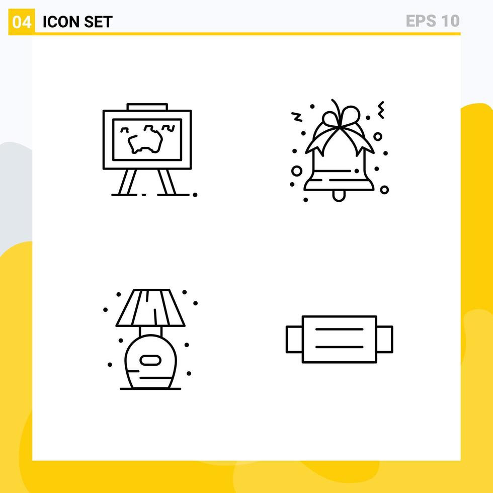 Mobile Interface Line Set of 4 Pictograms of presentation living photo christmas lump Editable Vector Design Elements