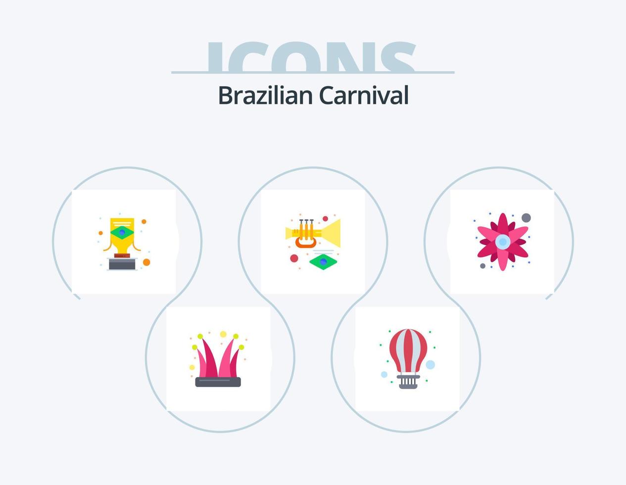 Diseño de iconos del paquete de iconos planos del carnaval brasileño 5. rosa. carnaval. aire caliente. música. otorgar vector