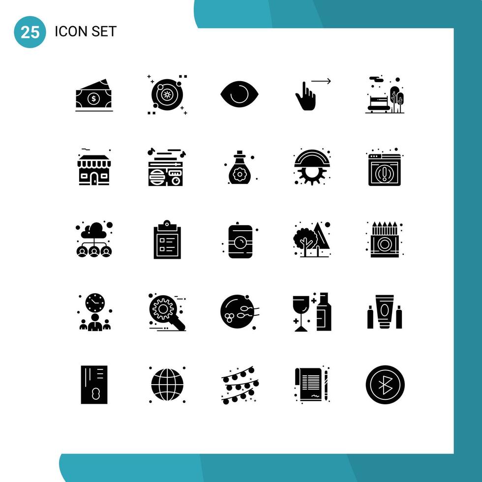 Set of 25 Commercial Solid Glyphs pack for city park swipe face slide gestures Editable Vector Design Elements