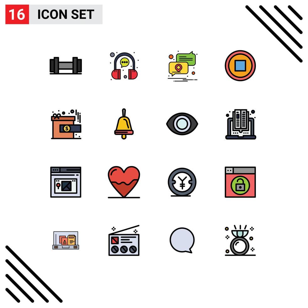 Pack of 16 creative Flat Color Filled Lines of reward gift notification achievement interface Editable Creative Vector Design Elements