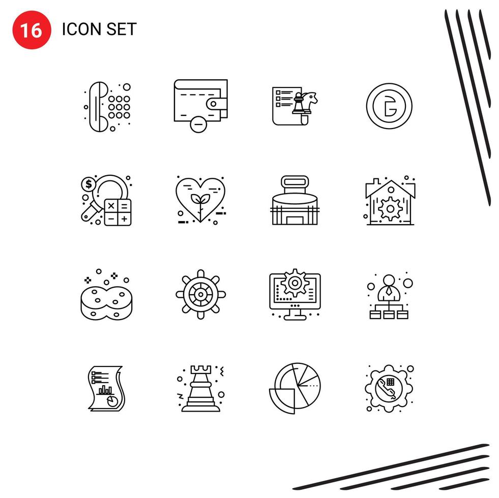 Set of 16 Modern UI Icons Symbols Signs for analysis money business finance business Editable Vector Design Elements