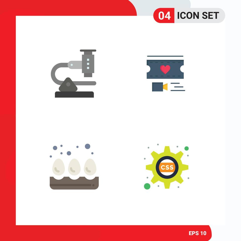Group of 4 Flat Icons Signs and Symbols for chemistry breakfast microscope heart eggs Editable Vector Design Elements