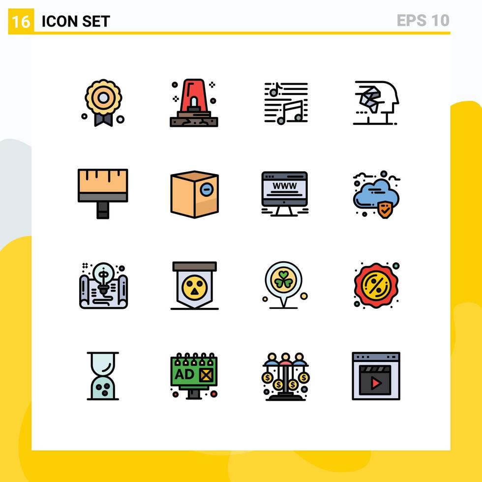 Flat Color Filled Line Pack of 16 Universal Symbols of art human musical brain android Editable Creative Vector Design Elements