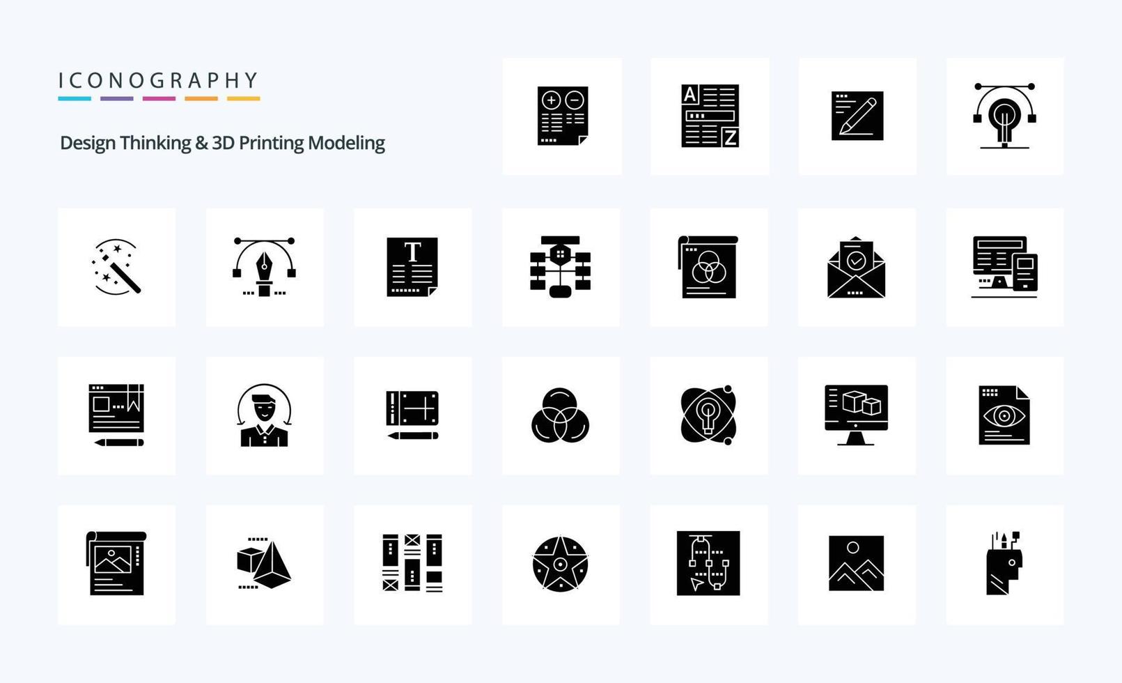 25 Design Thinking And D Printing Modeling Solid Glyph icon pack vector