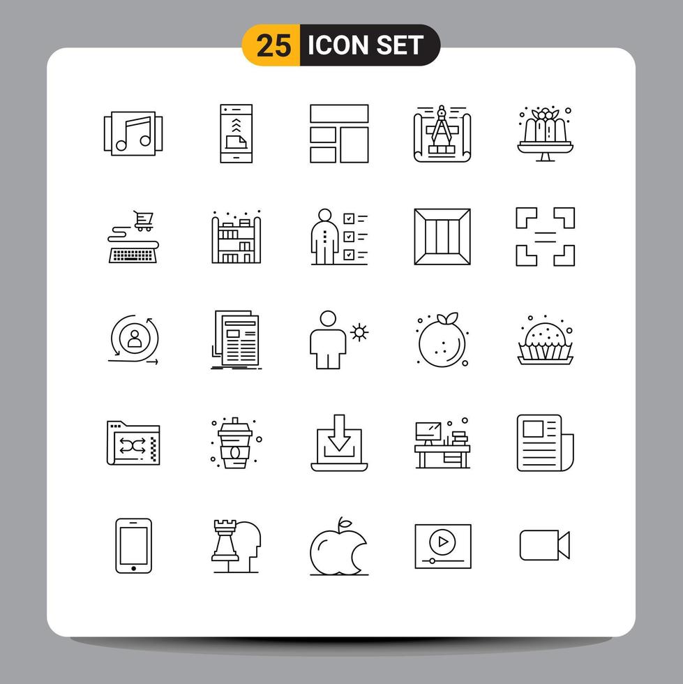 Pictogram Set of 25 Simple Lines of cake engineering design file blueprint image Editable Vector Design Elements