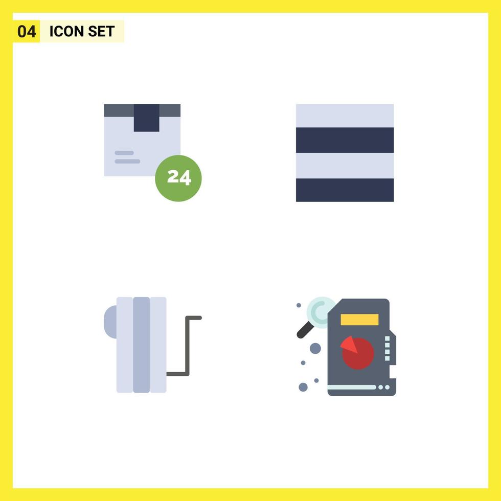 Set of 4 Vector Flat Icons on Grid for hr heat shipping wireframe descriptive statistics Editable Vector Design Elements