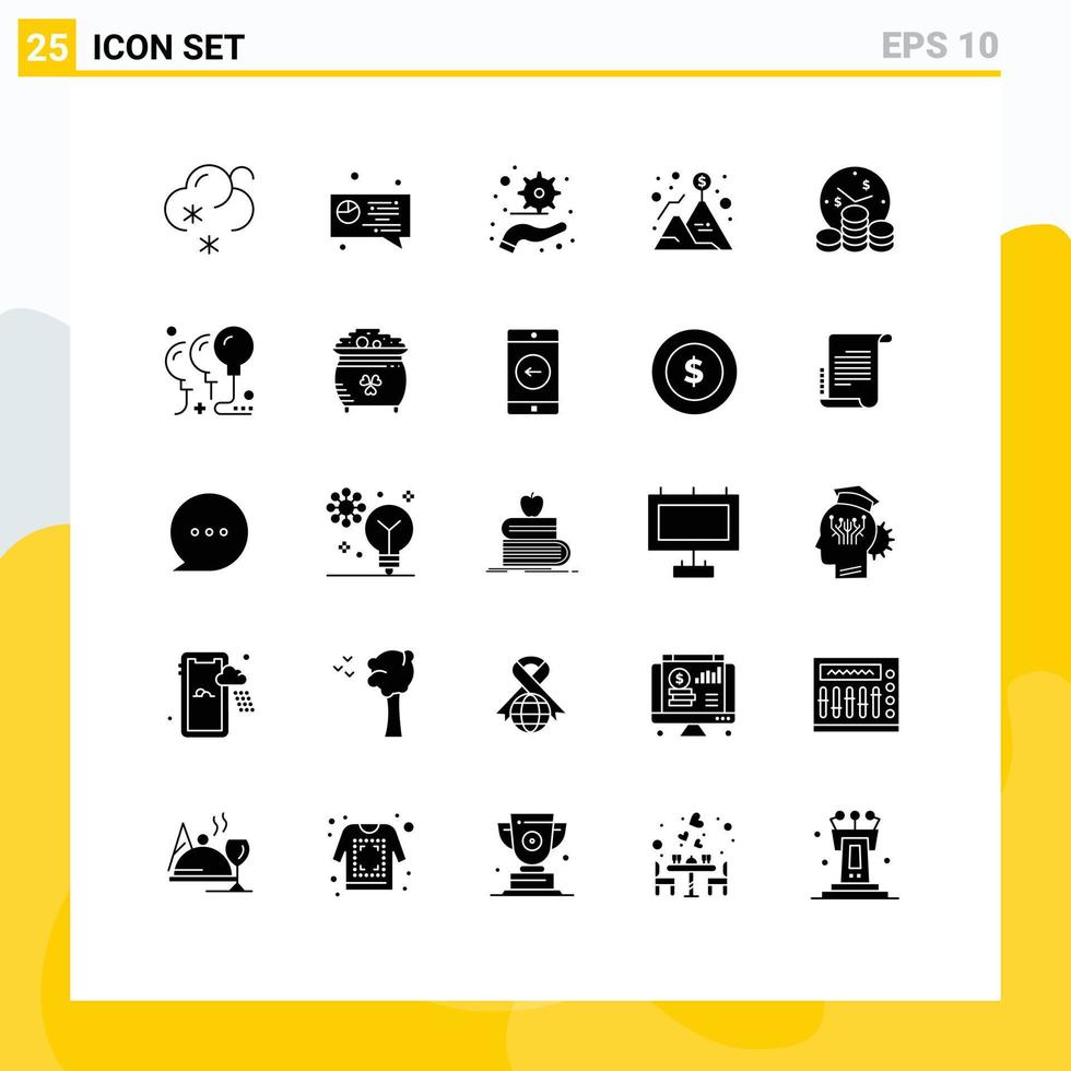 conjunto de 25 glifos sólidos vectoriales en cuadrícula para el plan de inversión de tiempo elementos de diseño vectorial editables para el éxito empresarial vector