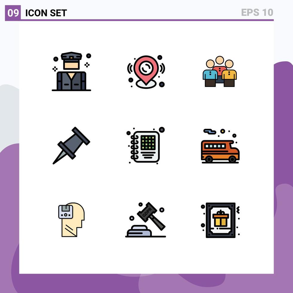 Universal Icon Symbols Group of 9 Modern Filledline Flat Colors of business marker friends workgroup protection Editable Vector Design Elements