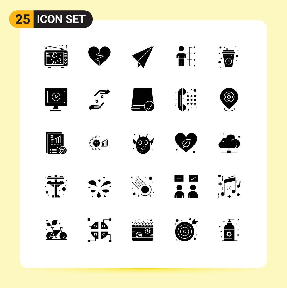 25 Universal Solid Glyph Signs Symbols of man employee favorite abilities plane Editable Vector Design Elements