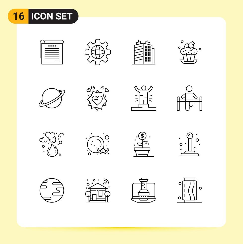 16 Outline concept for Websites Mobile and Apps flag space estate planet cup Editable Vector Design Elements