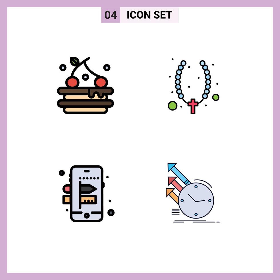 conjunto de 4 iconos de interfaz de usuario modernos símbolos signos para proceso de tarta collar joyería inspección elementos de diseño vectorial editables vector