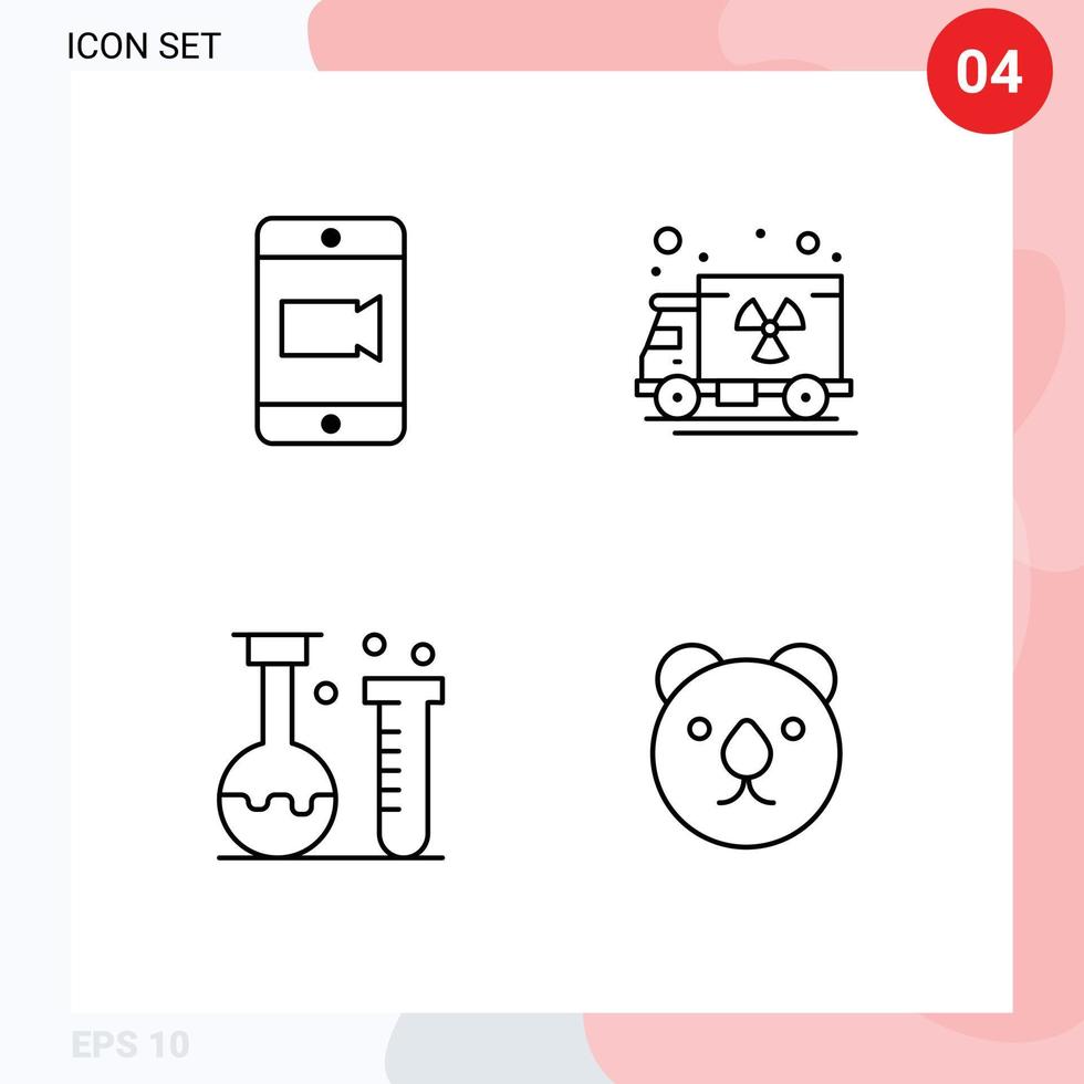 Mobile Interface Line Set of 4 Pictograms of mobile laboratory gas chemistry bear Editable Vector Design Elements