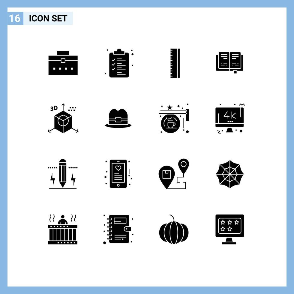 16 Universal Solid Glyphs Set for Web and Mobile Applications programing development ruler design knowledge Editable Vector Design Elements