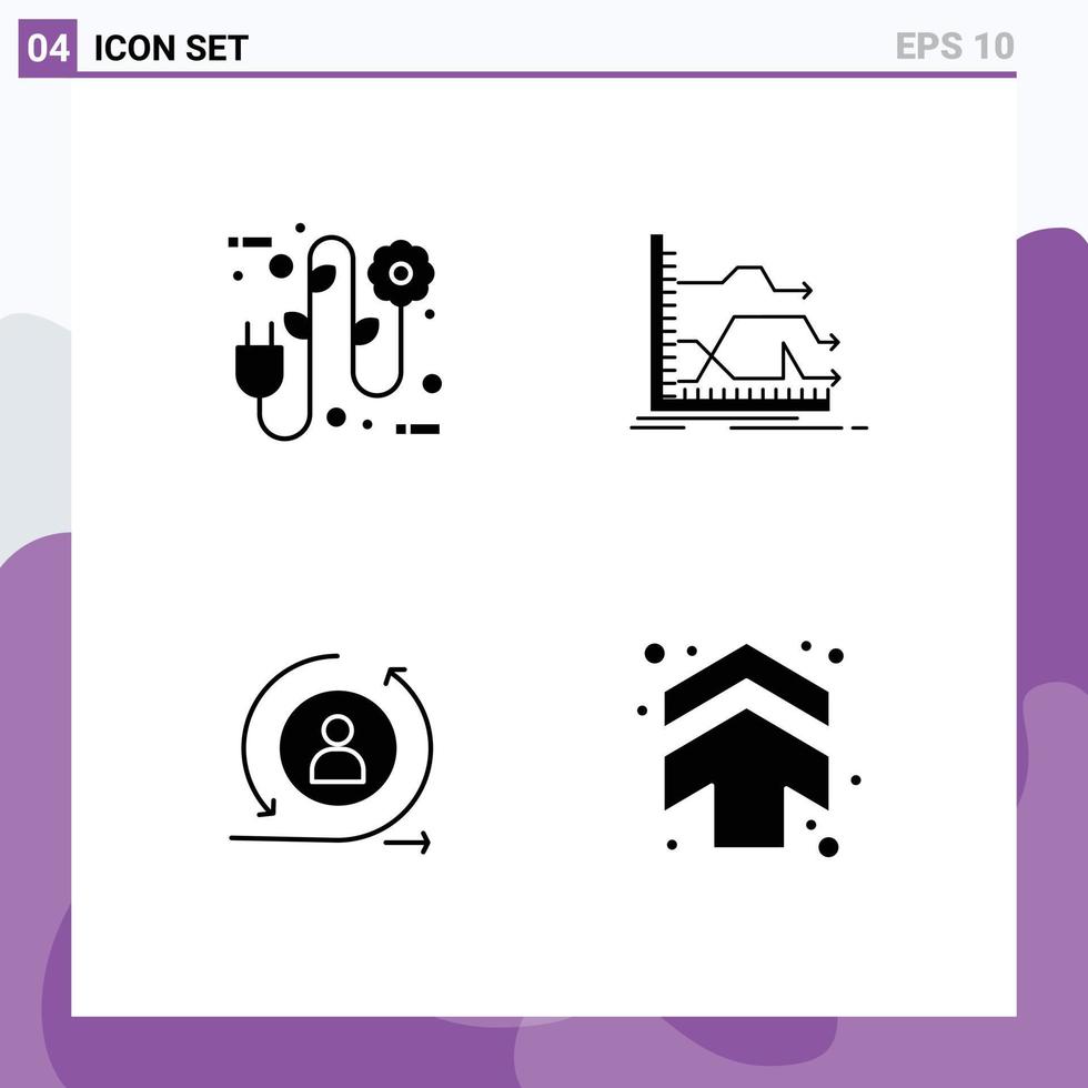 Universal Icon Symbols Group of 4 Modern Solid Glyphs of eco returning electrician graph returning visiter Editable Vector Design Elements