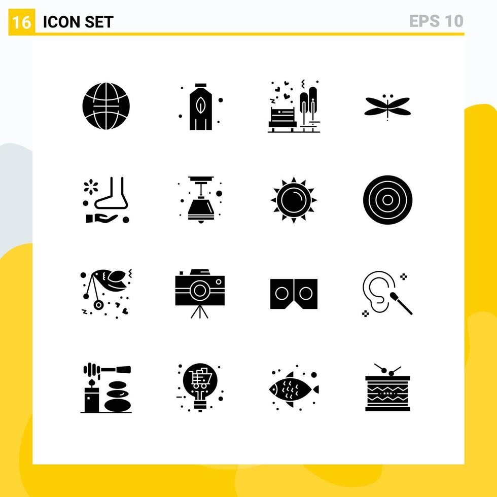 16 Universal Solid Glyph Signs Symbols of massage spring bench fly dragonfly Editable Vector Design Elements