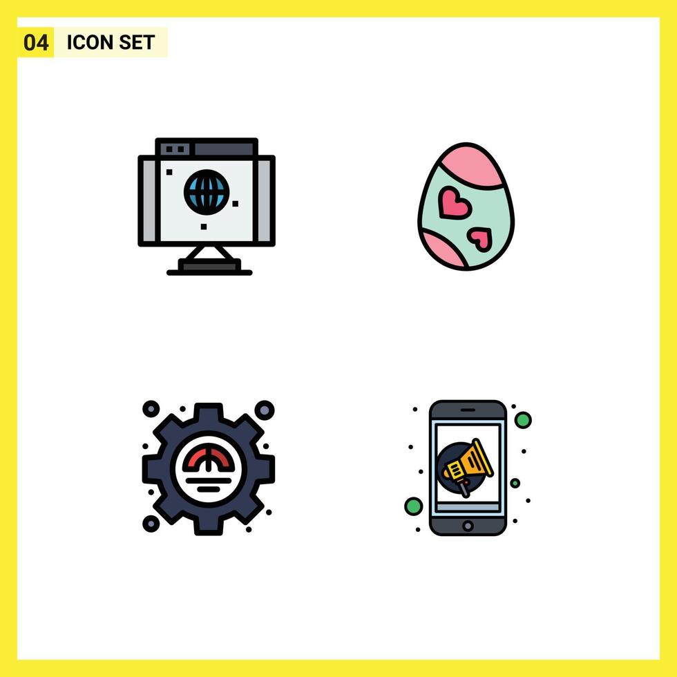 4 User Interface Filledline Flat Color Pack of modern Signs and Symbols of computer efficiency technology easter performance Editable Vector Design Elements