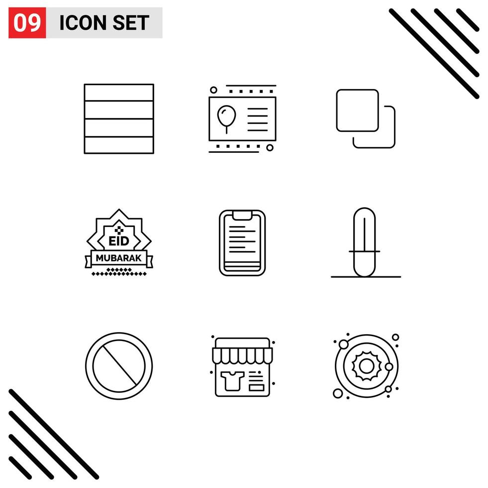 Pack of 9 Modern Outlines Signs and Symbols for Web Print Media such as board clipboard quadruple decoration stamp Editable Vector Design Elements