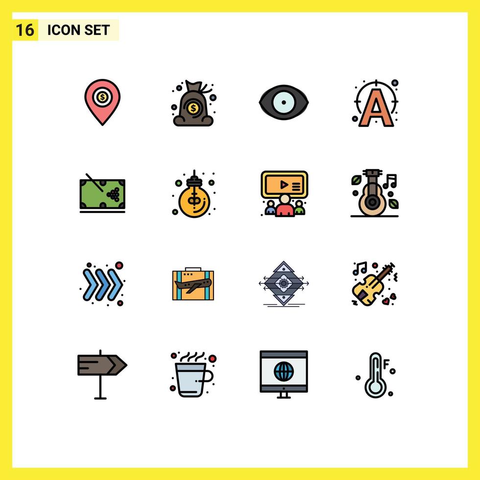 conjunto de 16 iconos de interfaz de usuario modernos símbolos signos para billar escribir finanzas texto visión elementos de diseño de vectores creativos editables