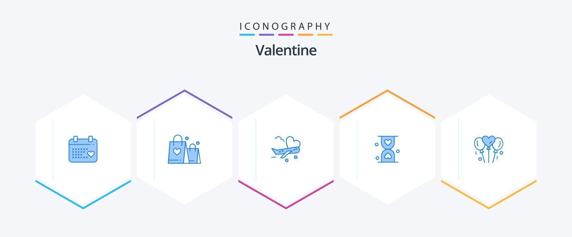 Valentine 25 Blue icon pack including bloone. hour. fly. glass. heart vector