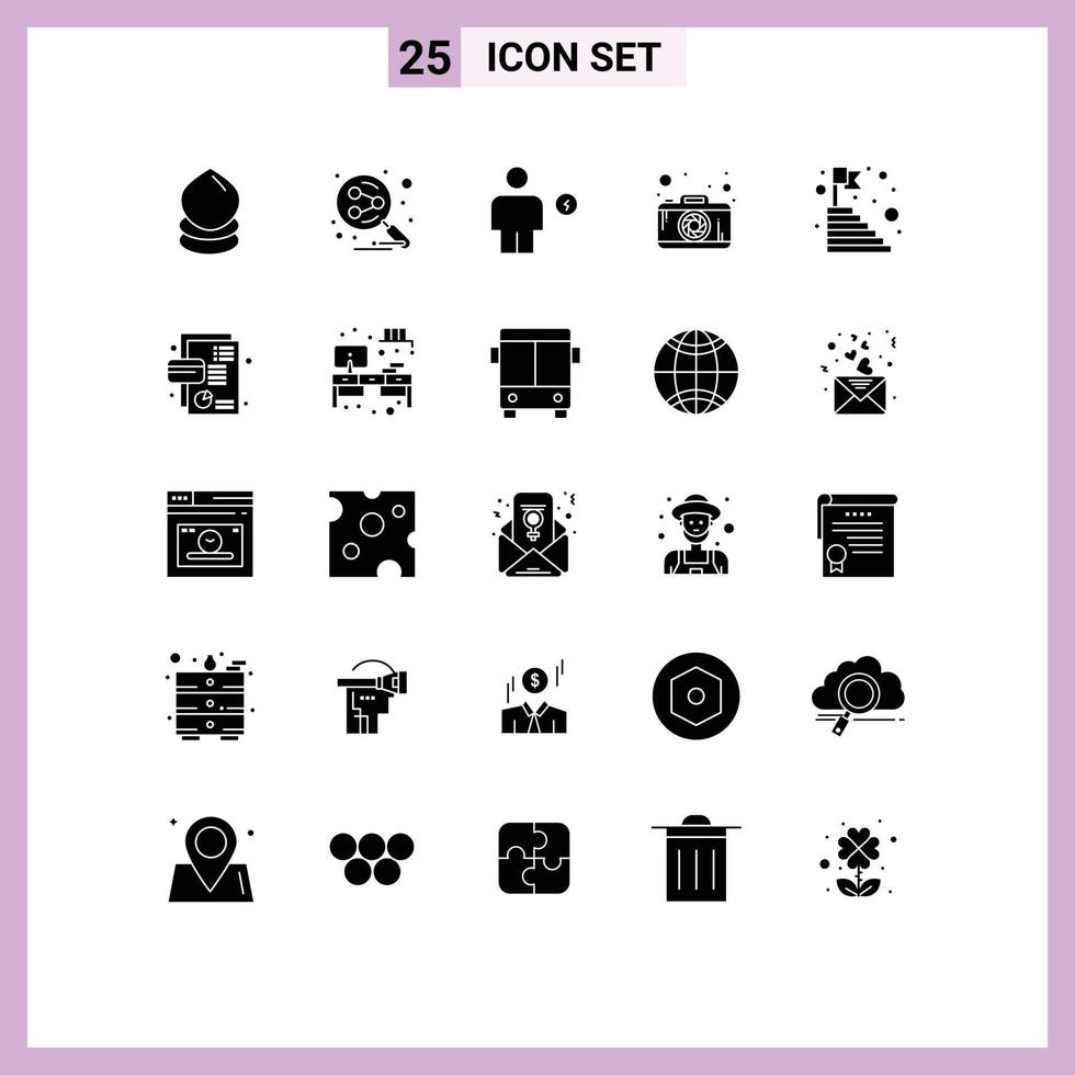 Set of 25 Vector Solid Glyphs on Grid for top photography avatar camera human Editable Vector Design Elements