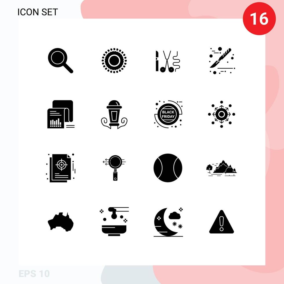 16 Solid Glyph concept for Websites Mobile and Apps questionnaire documents tools data surgery Editable Vector Design Elements