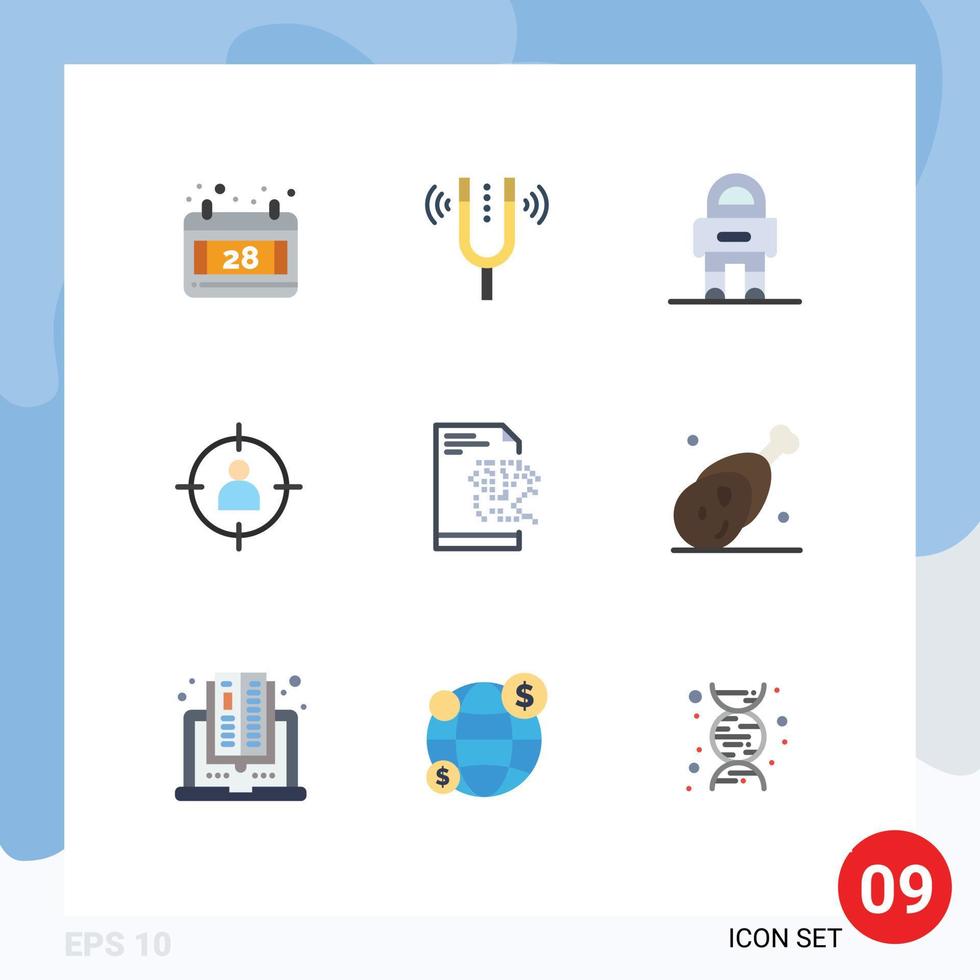 9 User Interface Flat Color Pack of modern Signs and Symbols of file target astronaut target human Editable Vector Design Elements