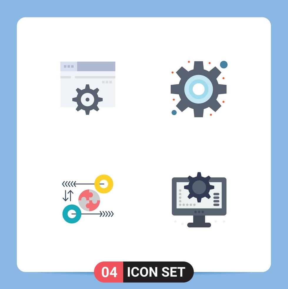 4 iconos planos universales establecidos para aplicaciones web y móviles configuración de configuración de ideas web elementos de diseño vectorial editables pertinentes vector