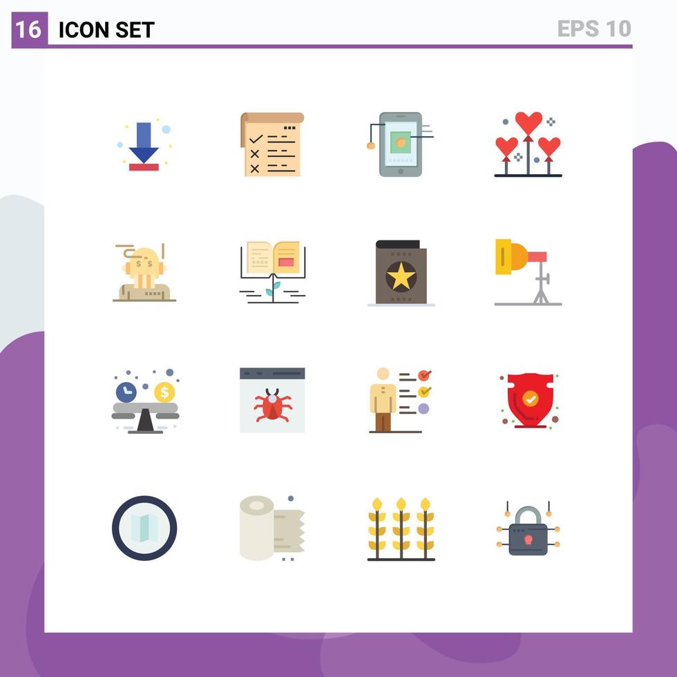 conjunto de 16 iconos de interfaz de usuario modernos signos de símbolos para asesor san valentín fiesta móvil globo paquete editable de elementos de diseño de vectores creativos