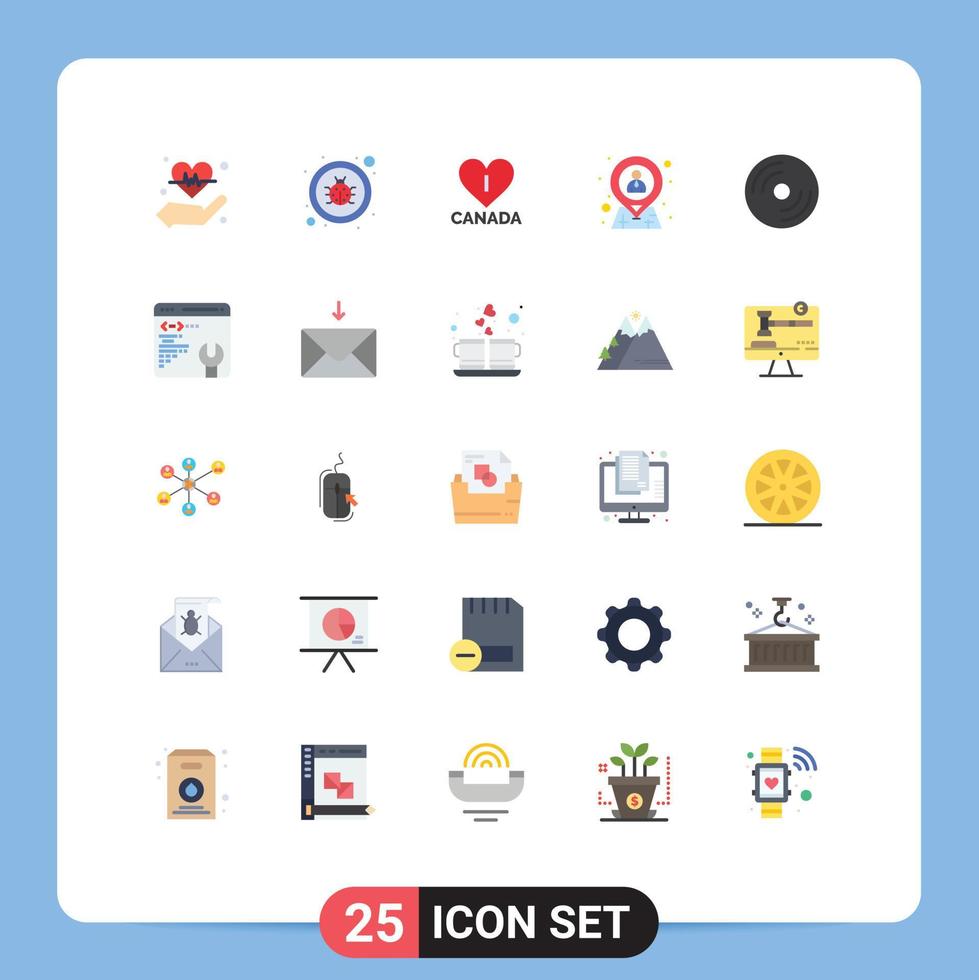 Set of 25 Modern UI Icons Symbols Signs for disc resources love location hr Editable Vector Design Elements