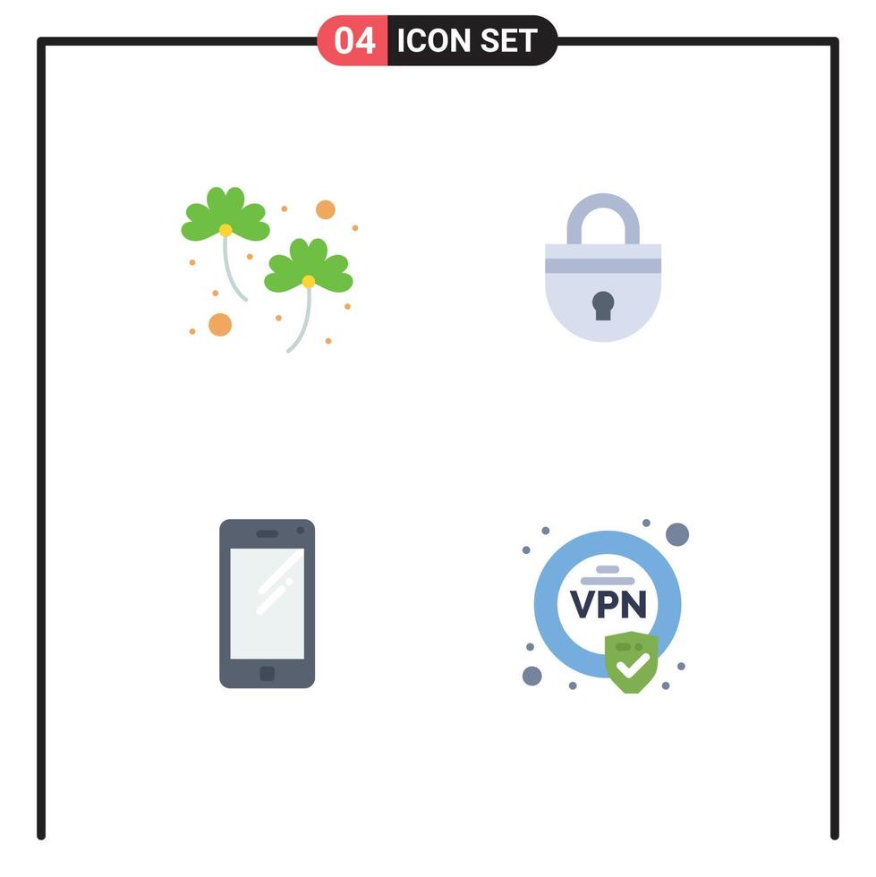 Flat Icon Pack of 4 Universal Symbols of clover phone patrick password mobile Editable Vector Design Elements