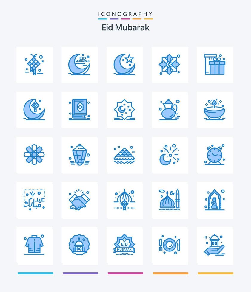 Creative Eid Mubarak 25 Blue icon pack  Such As design. ribbon. cresent. muslims. star vector