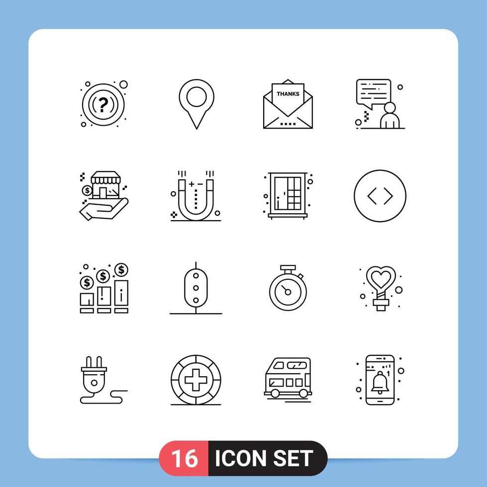 User Interface Pack of 16 Basic Outlines of shop business letter business man Editable Vector Design Elements