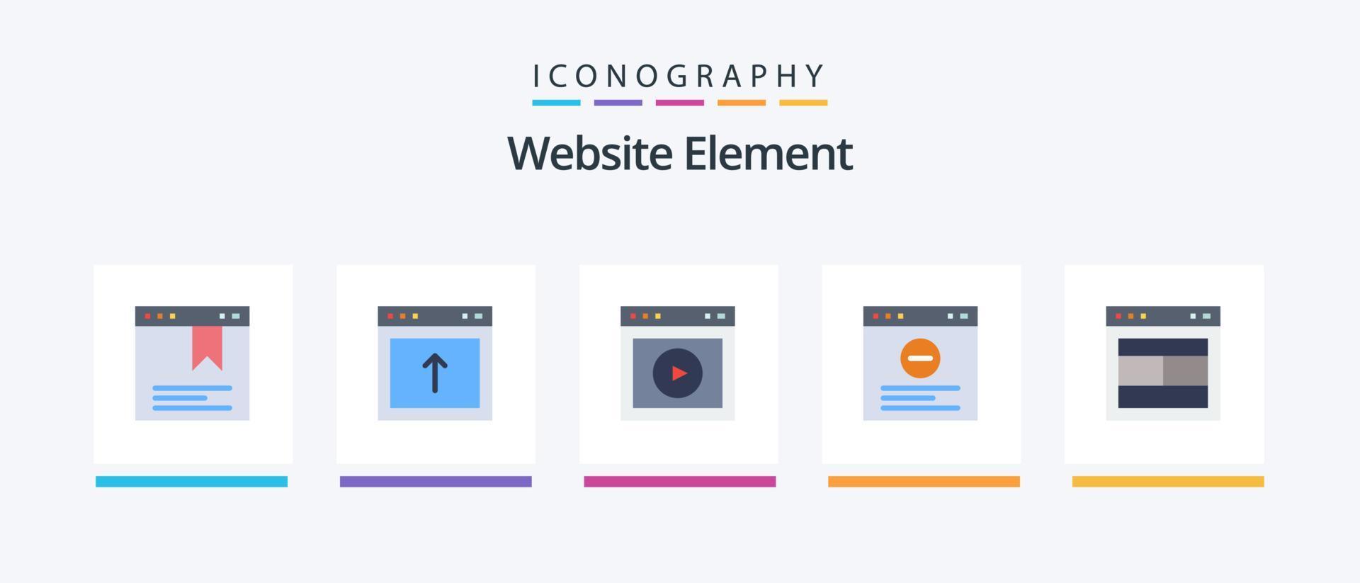 Website Element Flat 5 Icon Pack Including site. design. ui. website. browser. Creative Icons Design vector