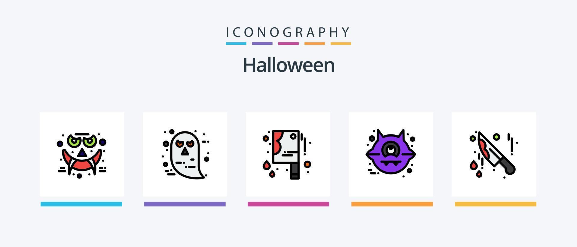 Halloween Line Filled 5 Icon Pack Including halloween. cross bone. face. bone. rip. Creative Icons Design vector