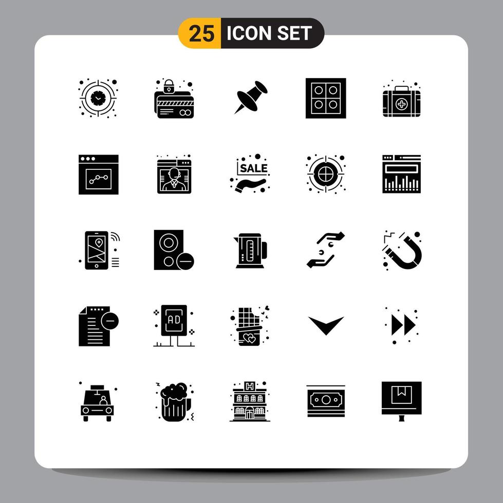 Modern Set of 25 Solid Glyphs and symbols such as first stove lock kitchen mark Editable Vector Design Elements