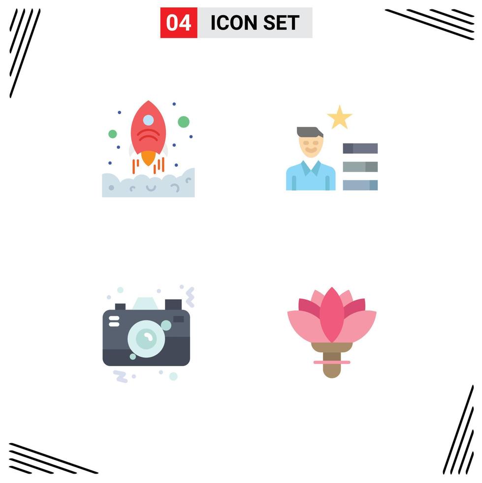 Set of 4 Vector Flat Icons on Grid for launching photography up magnifier picture Editable Vector Design Elements