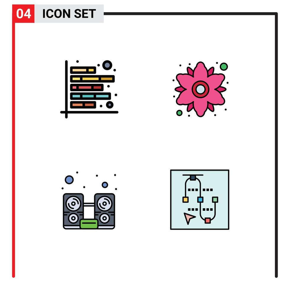 Stock Vector Icon Pack of 4 Line Signs and Symbols for analysis computer financial floral music Editable Vector Design Elements