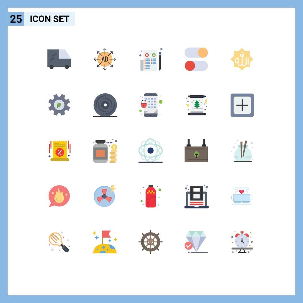 25 User Interface Flat Color Pack of modern Signs and Symbols of mark allah page settings loading Editable Vector Design Elements