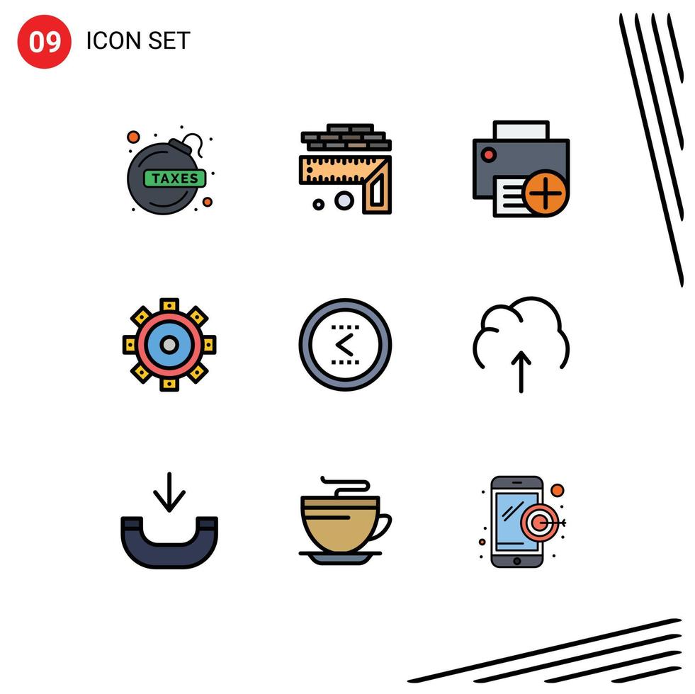 Modern Set of 9 Filledline Flat Colors and symbols such as circle setting add building hardware Editable Vector Design Elements