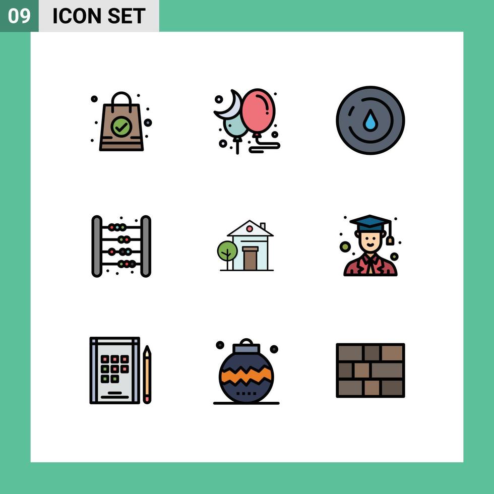Set of 9 Modern UI Icons Symbols Signs for home math nature kids bag Editable Vector Design Elements