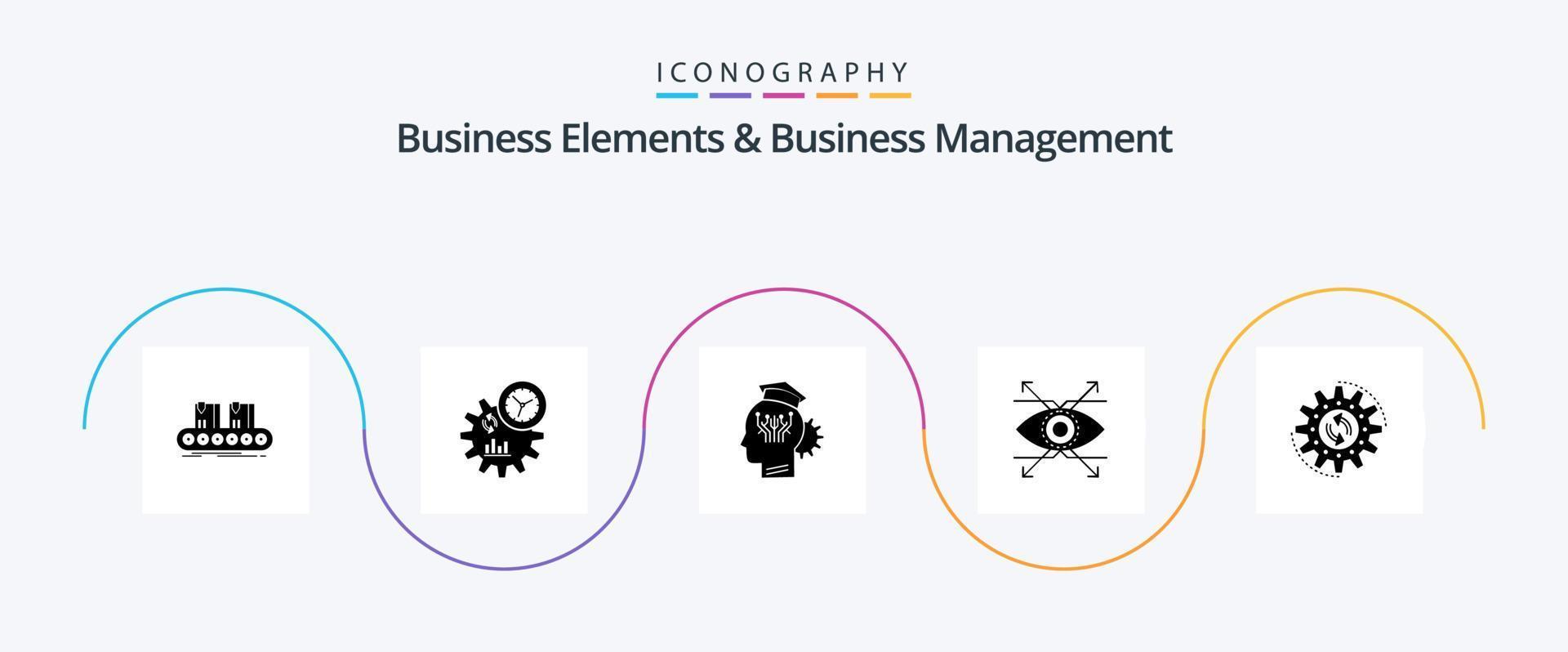 Business Elements And Business Managment Glyph 5 Icon Pack Including vision. eye. process. business. smart vector
