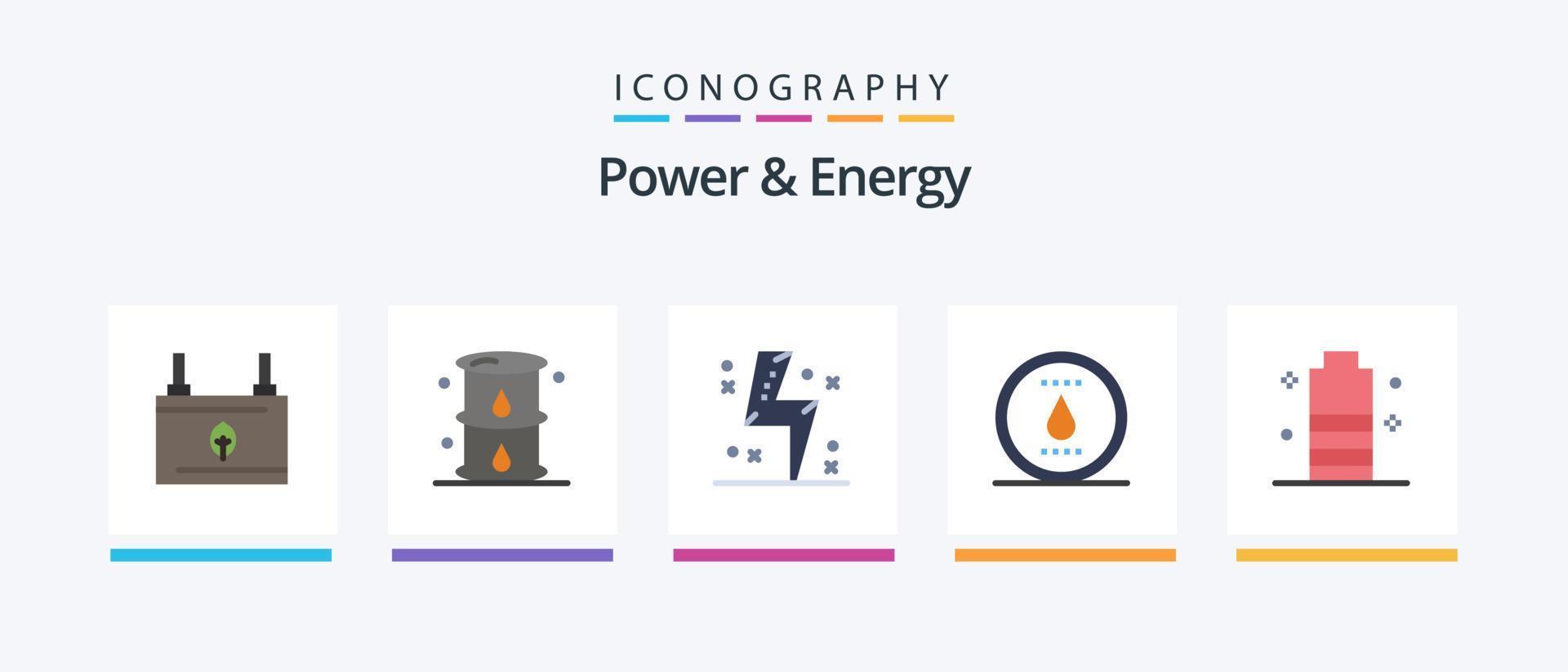 Paquete de 5 iconos planos de energía y energía que incluye energía. energía. aceite. fuerza. electricidad. diseño de iconos creativos vector