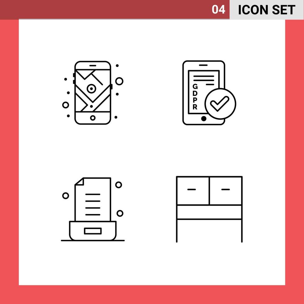 Pictogram Set of 4 Simple Filledline Flat Colors of gps email route secure note Editable Vector Design Elements