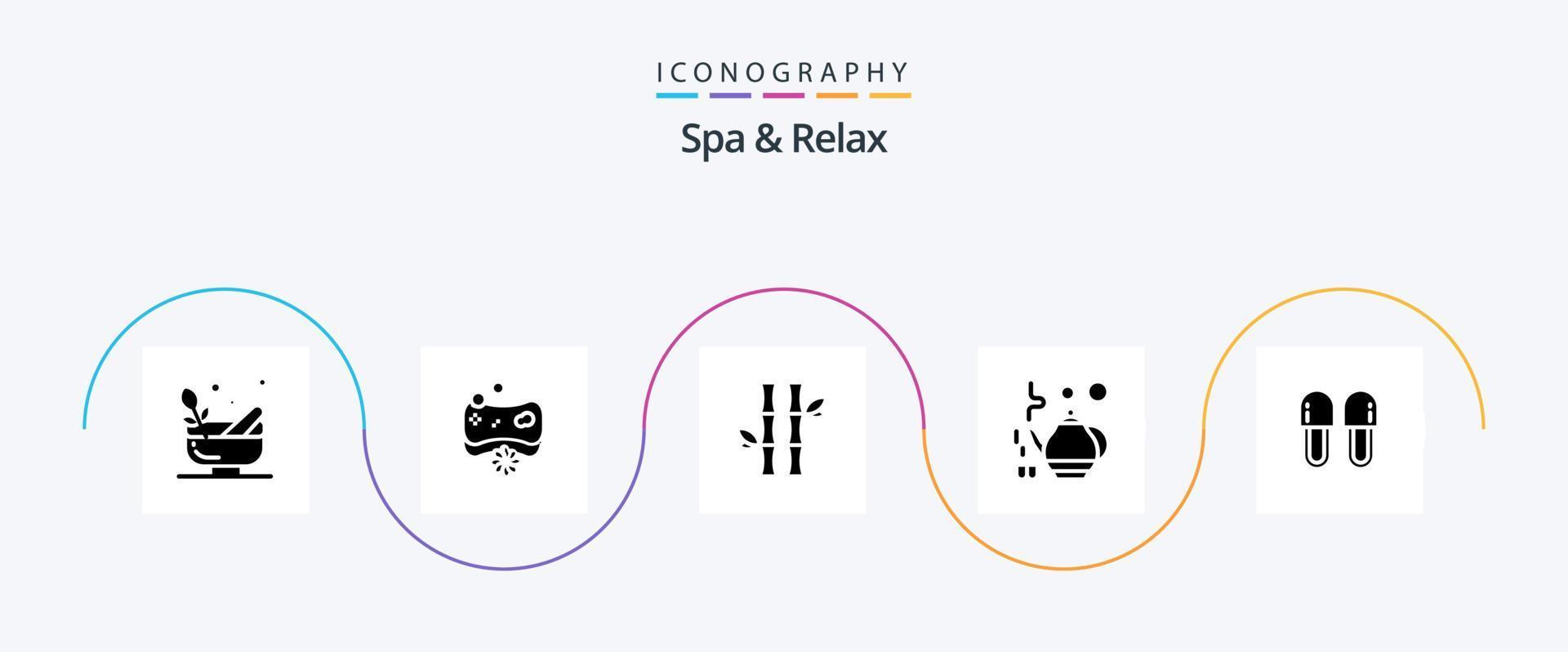 Spa And Relax Glyph 5 Icon Pack Including tea . natural. soap . leaves . forest vector