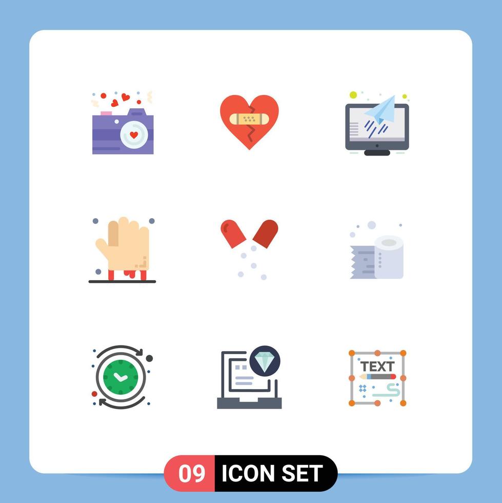 Pictogram Set of 9 Simple Flat Colors of antibiotics hand love halloween screen Editable Vector Design Elements