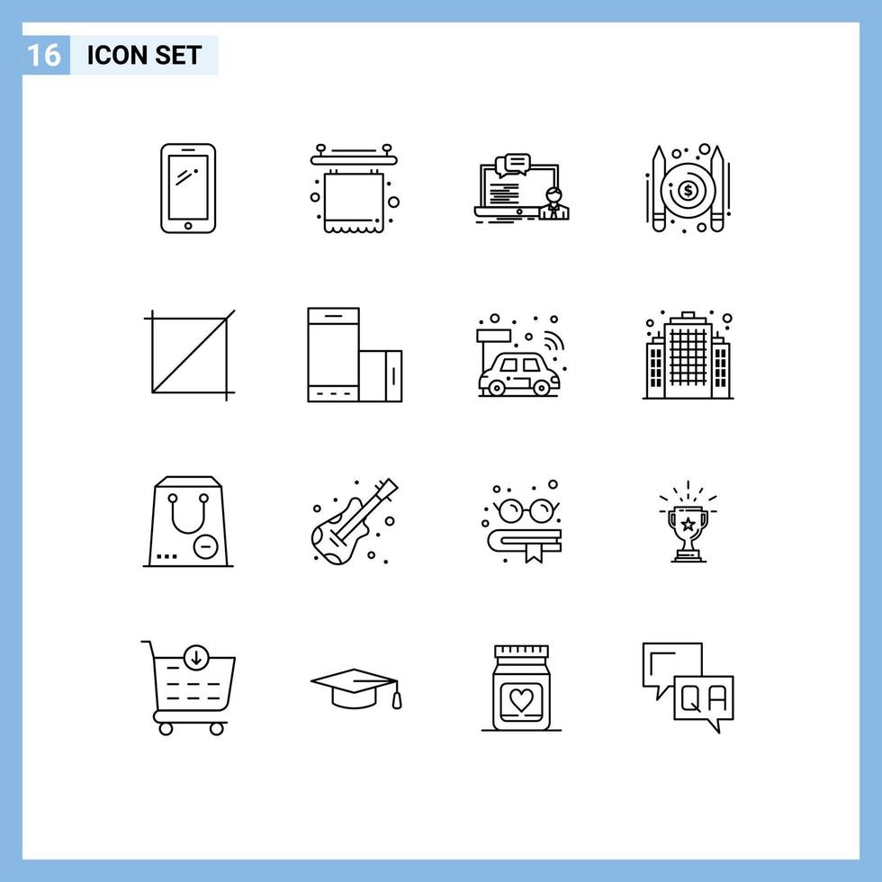 Group of 16 Outlines Signs and Symbols for writer paid interior articles computer Editable Vector Design Elements